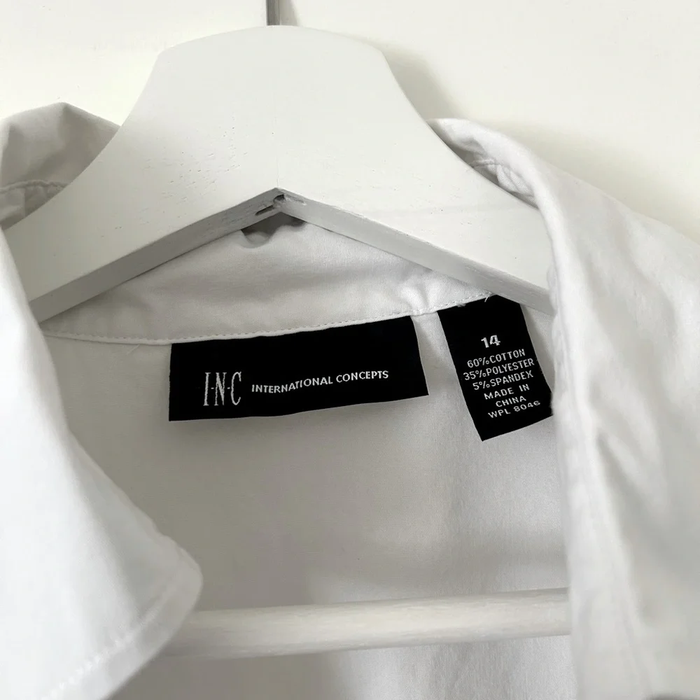 INC International Concepts White Ruffle Button Down Shirt - Picture 3 of 5